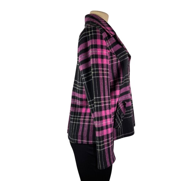 Abbie Mags Womens Black & Pink Plaid Wool Blend Button-Up Coat Retro Chic Size S - Picture 4 of 12